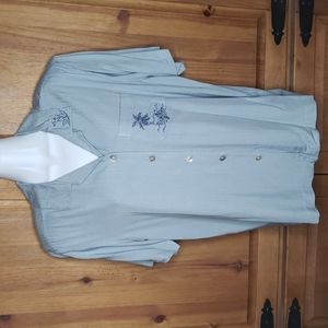 Teddi Vintage Tropical Hawaiian Embroidered Beaded Rayon Button Front Top Shirt